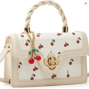 Adorable Cherry Faux Leather Shoulder Crossbody Bag Fashion Purse Small Tote